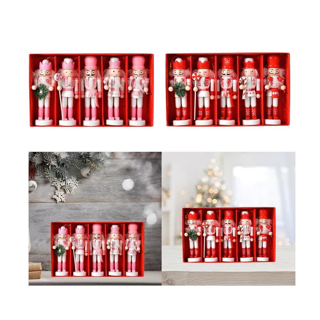5x Wooden Nutcracker Figures Crafts Tabletop Christmas Hanging Decorations