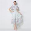 Elegant A-Line Dress for Women High-Quality Embroidery Flower Stand Collar Short Sleeve Fashion Runway Summer Dress Female 2026