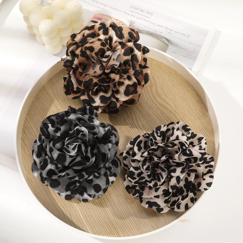 Leopard Pattern Flower Hair Claws Fabric Floral Hair Clips Crab For Women Girl Gift Hair Accessories Valentine Headwear