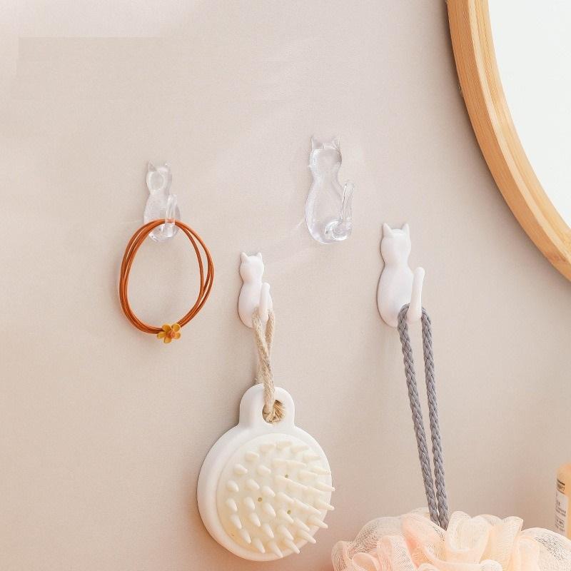 10Pcs Cat Hook No-Drilling Wall Hook No-Drilling Cat Wall Hook Multifunctional Wall Mounted Hook For Jacket Coat Towel Keys