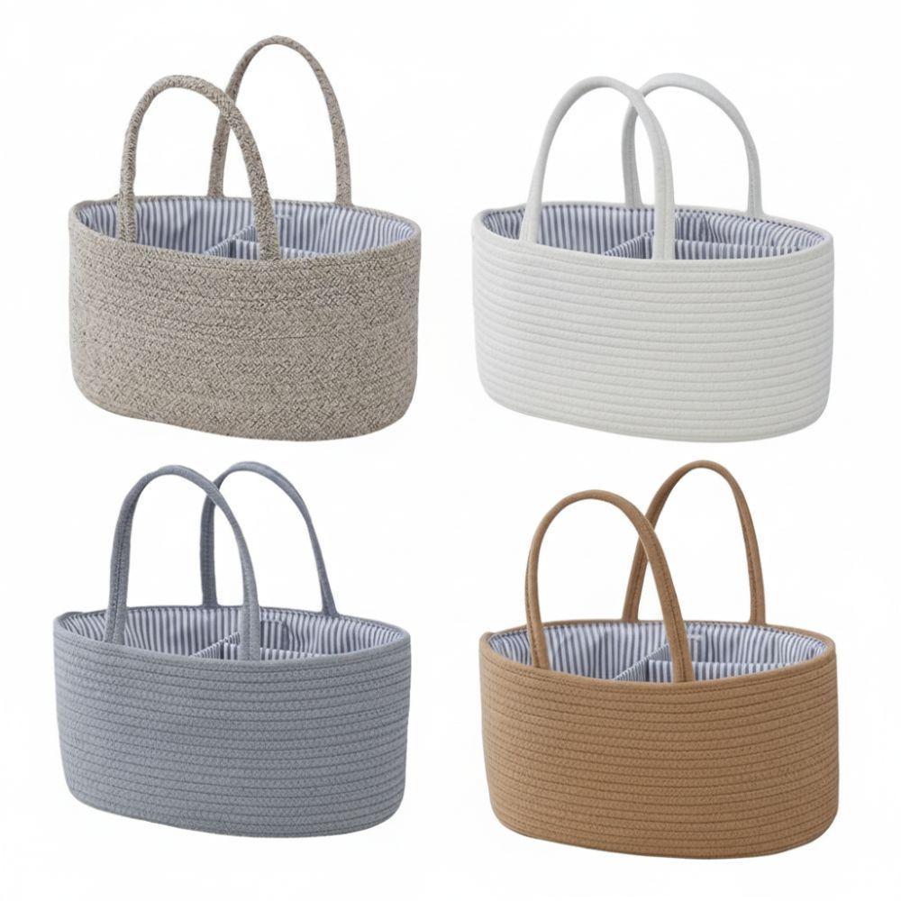 Durable Large Capacity Baby Nappy Organiser Cotton Rope Woven Diaper Storage Bag Foldable Portable Storage Basket for Newborn