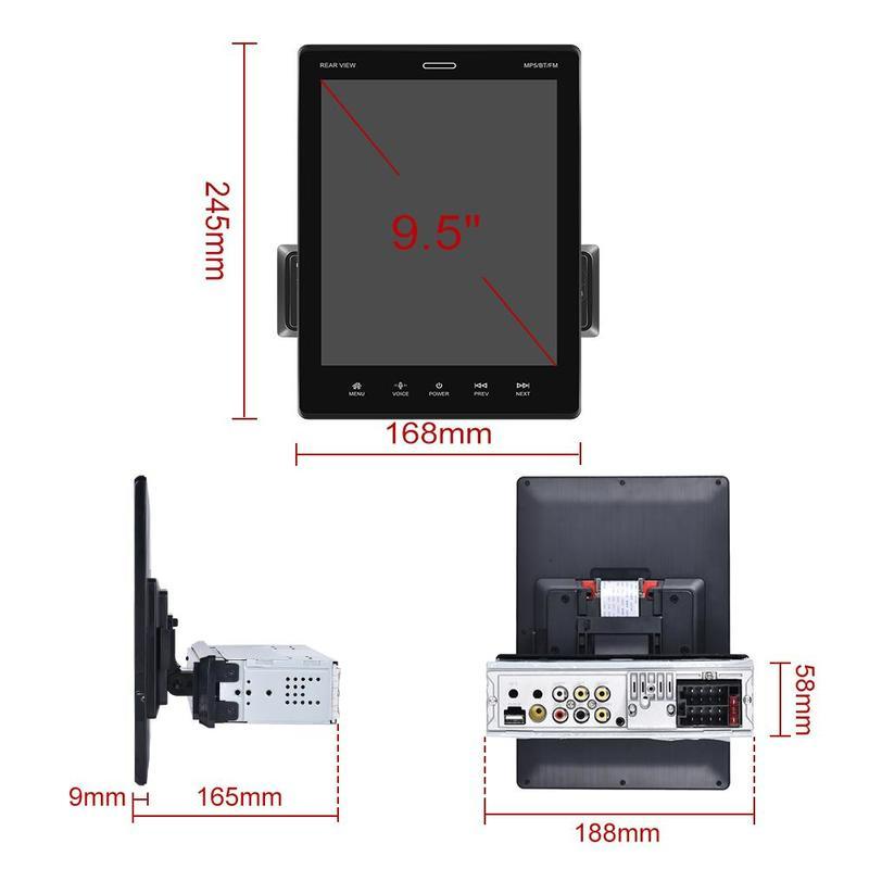 1 Din 9.5 Inch Vertical Touch Screen Car MP5 Player Carplay Android Auto Mirror Link DVR Rear View SWC Bluetooth FM TF/USB