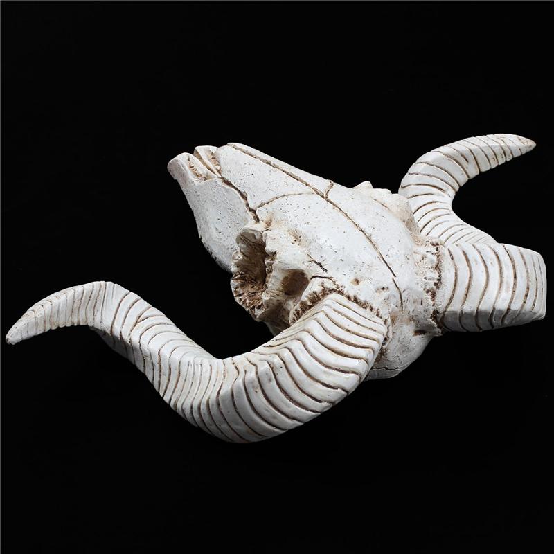 A84X-3X Creative Resin Sheep Head Skull Head Wall Hanging 3D Animal Longhorn Sculpture Figurines Crafts Horns