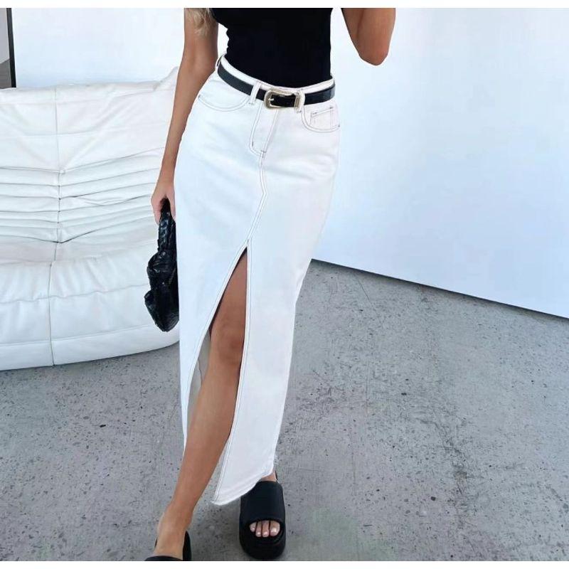 

Cowboy High Waisted Slim Fit Split Skirt High Waist Slim Fit Slit Skirt White L