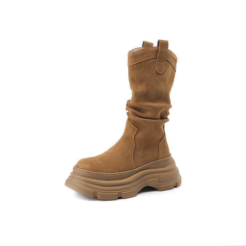 

2023 осень/зима, новые ботинки на толстой подошве, женские высокие маленькие ботинки средней длины, ботинки на платформе, женская обувь, полусапожки в стиле ретро, ​​женские