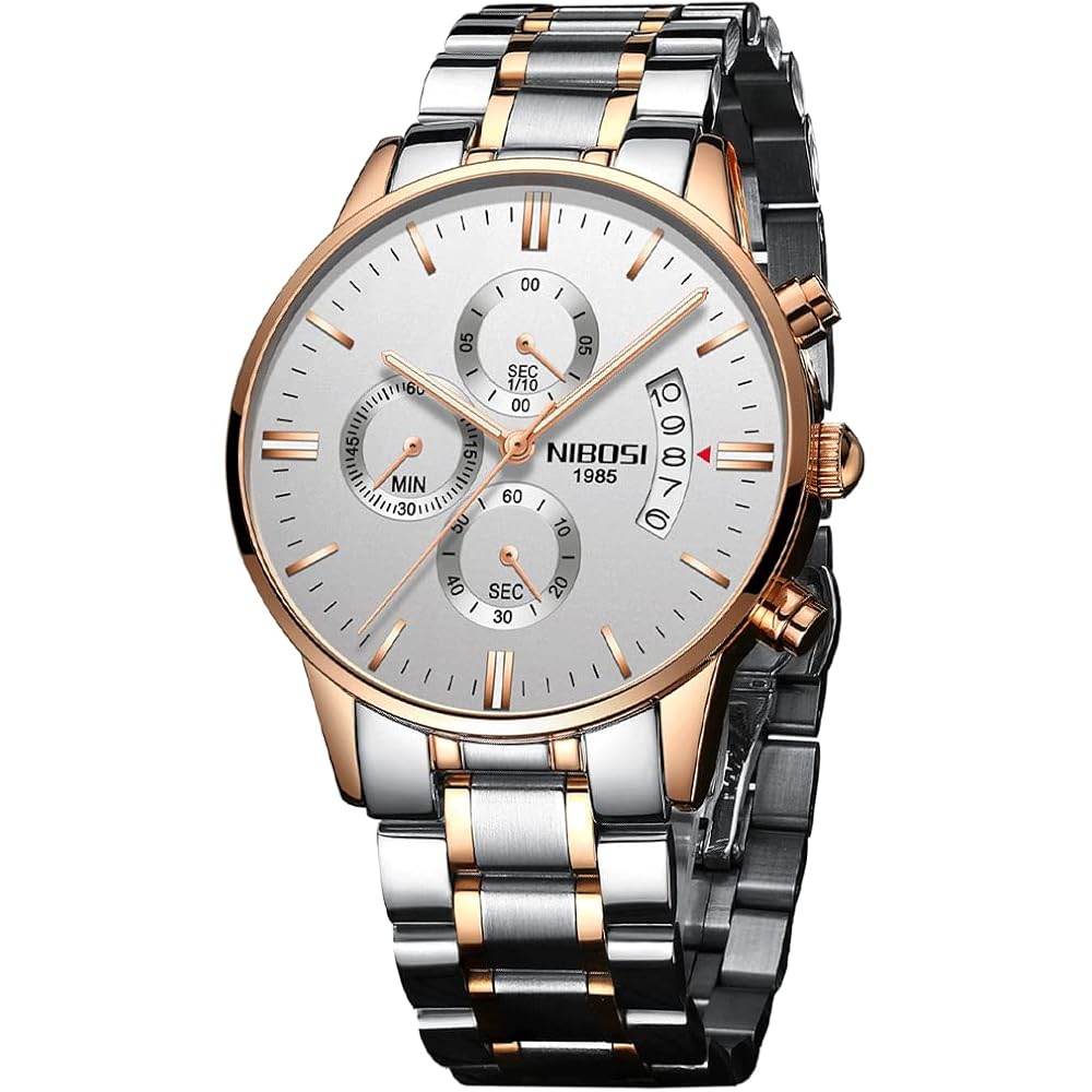 NIBOSI Men s Big Face Chronograph Analog Watch Stainless Steel Casual Date Display