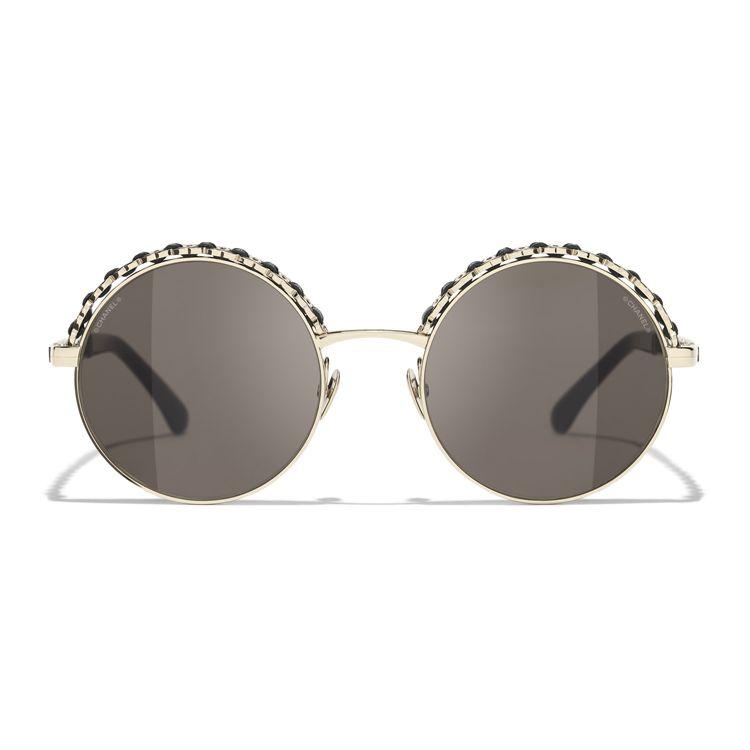 

Chanel Gold And Black Round Sunglasses With Brown Lenses Women sunglasses CH4265Q-C395/3 Basic Packaging-Eyeglass Case+Box,F,Brown
