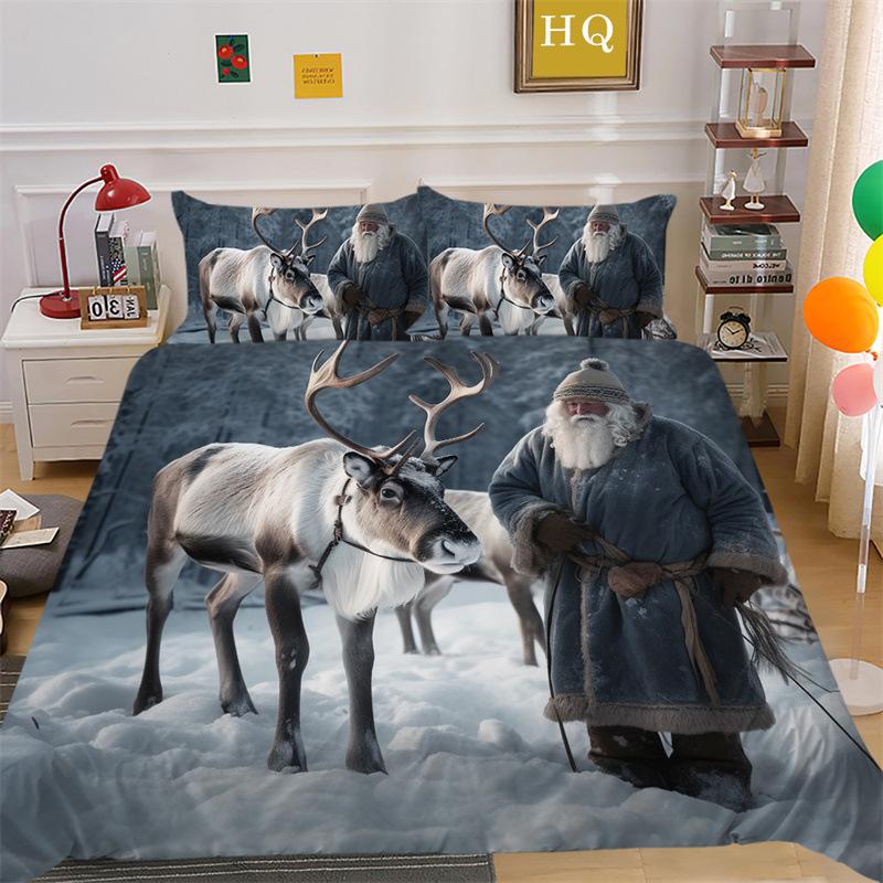 Jultomte Älg 3D-printad Polyester Kuddfodral Täcke Överdrag Två Eller Tre Delars Set