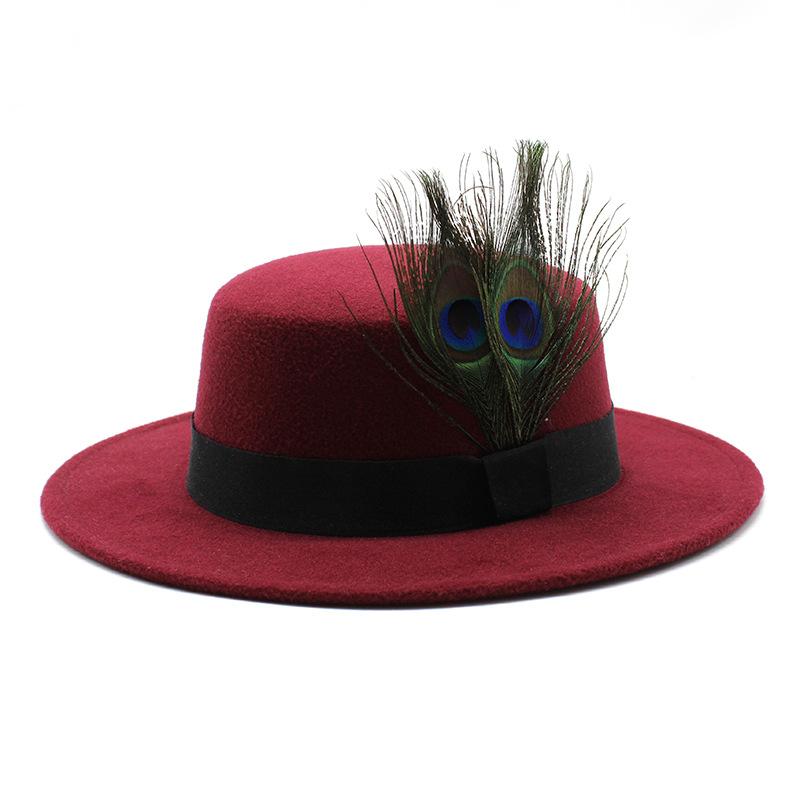 British Style Peacock Feather Classic Retro Woolen Flat Hat Big Eaves Hat Season Men And Women Couple Hat