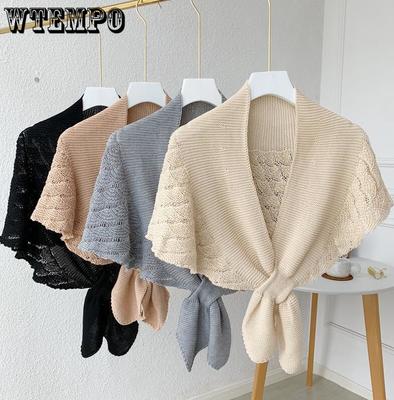 Damski szal dziewczęcy dzianinowy szydełkowy peleryna na imprezę płaszcz moda podróż tippet zakupy szeroki kołnierz koronka frędzle