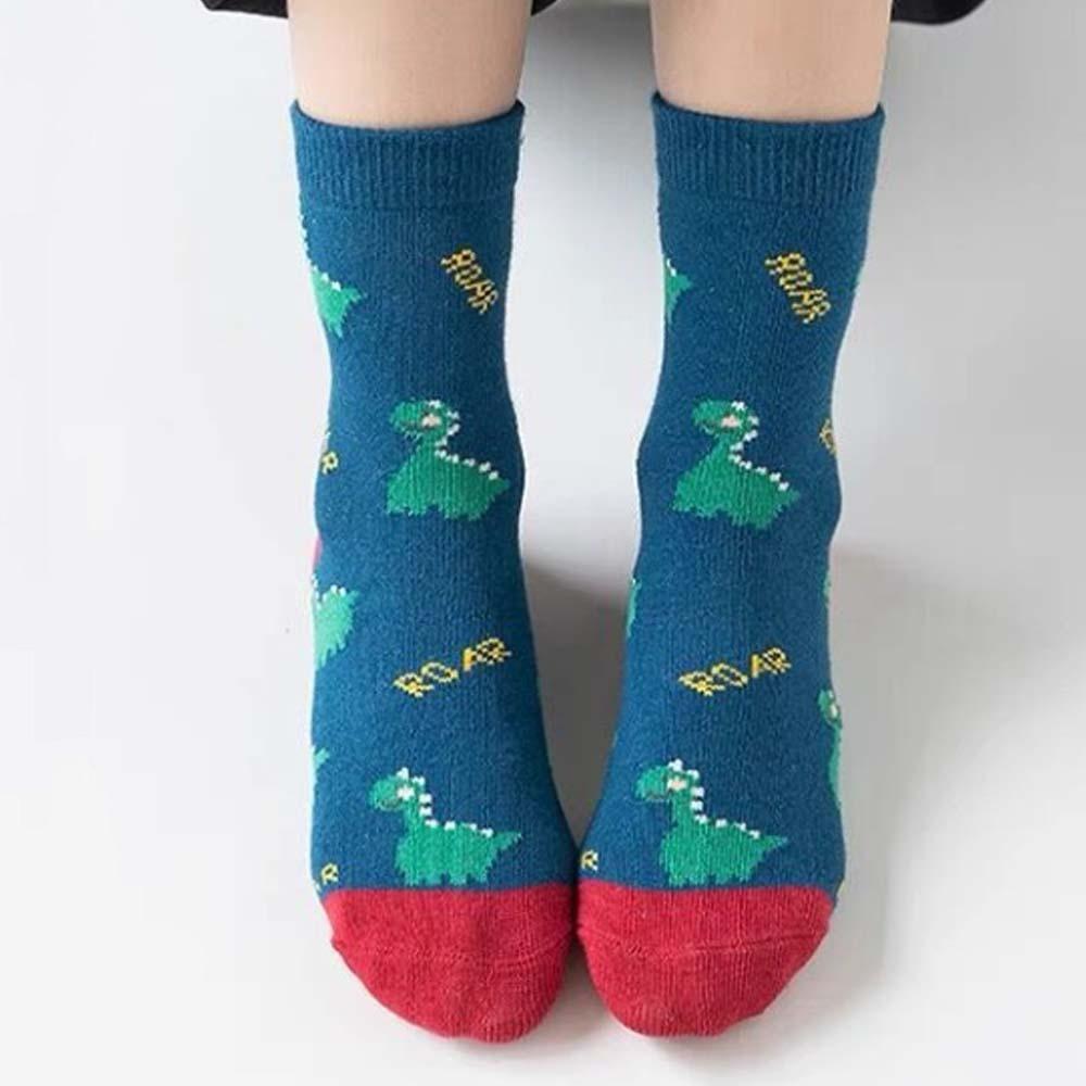 

5 Pairs Elastic Middle Tube Socks Dinosaur Children s Striped Socks School