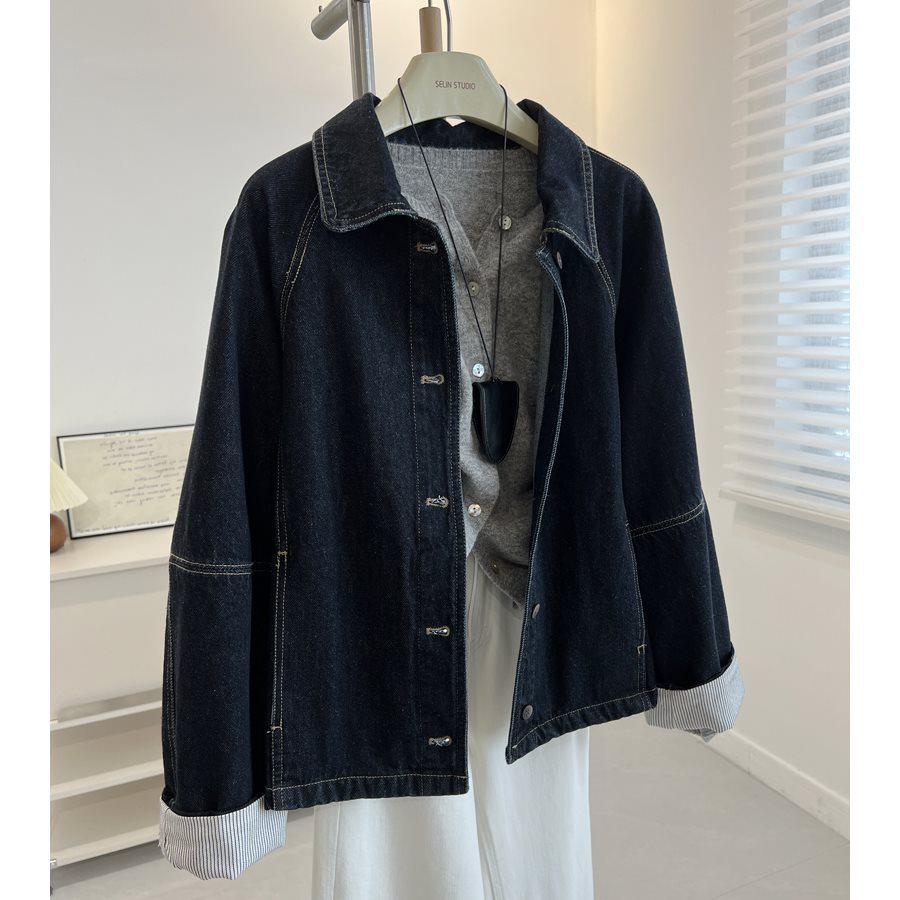 

Женская джинсовая куртка в японском ретро-литературном стиле - Маленький размер, Свободный крой, Мешковатый силуэт для весны и осени XL