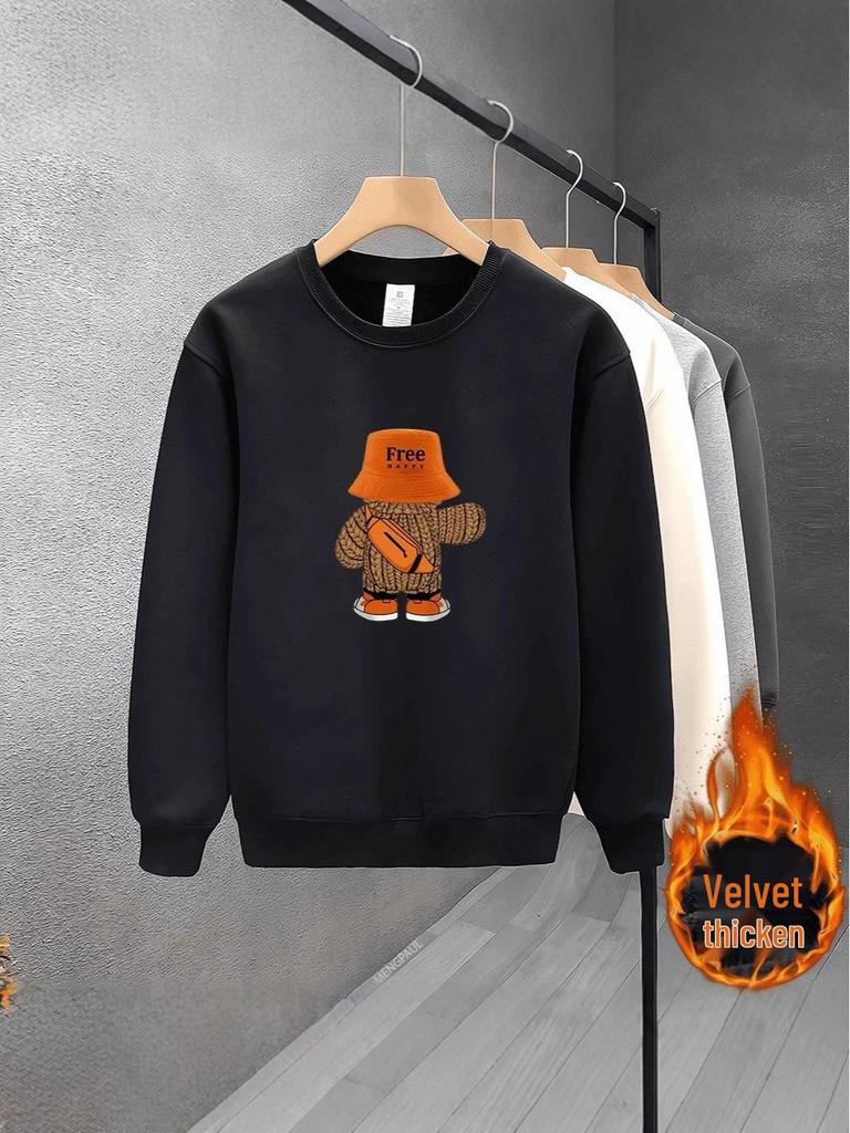 Men's 2025 Stylish Thickened Round Neck Printed Pullover, Long Sleeve, No Hood