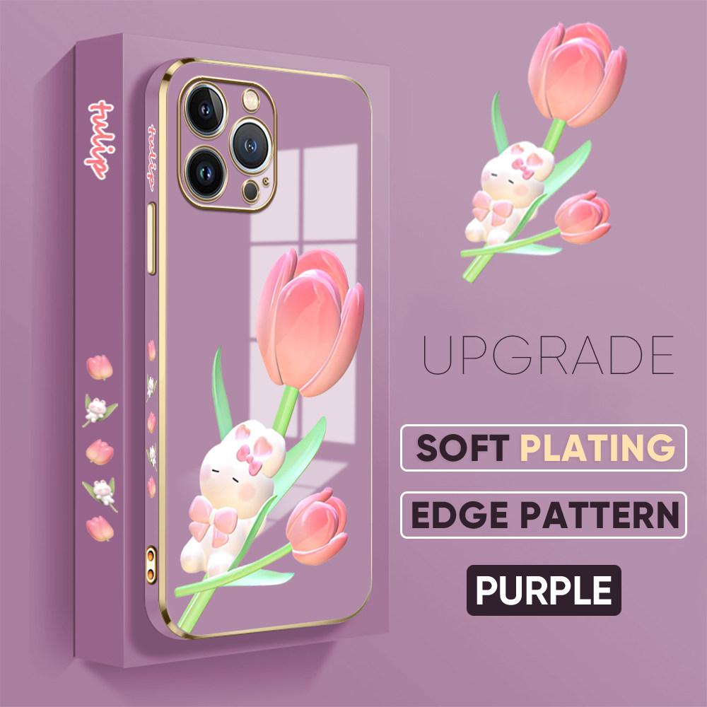 For iPhone 16 15 Max Samsung S24 S23 Plus A15 A35 A53 A73 Xiaomi 11T 12T 13T Redmi 13C Cute Rabbit Flower Design Soft TPU Phone Case