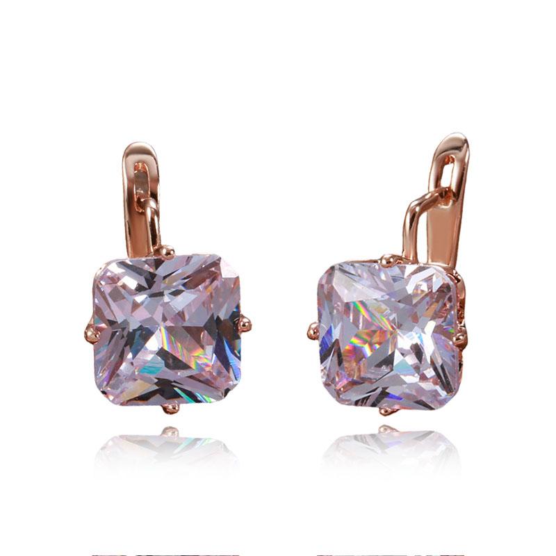 SIMJOO Stylish Rose Gold Color Earrings with Simple Geometric Square Zircon Earrings