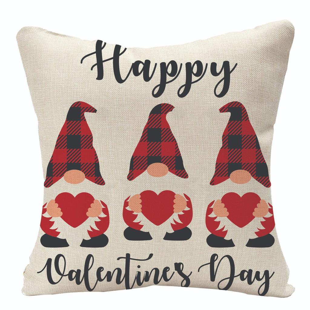 New Valentine's Day Linen Pillow Cover Red Plaid Love Home Festival Decoration Pillow Cover