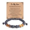 New Handwoven Bracelet for Son, Husband, Boyfriend, Tiger's Eye Stone Black Matte Bracelet, Men's Jewelry.