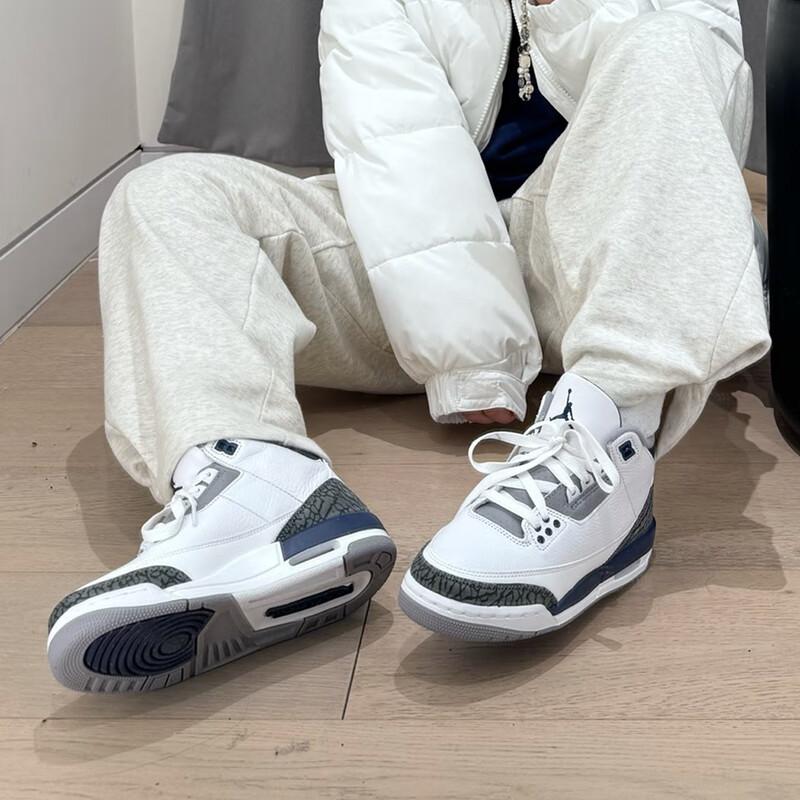 Air Jordan 3 Retro GS Midnight Navy Kids Sneakers White Cement-Grey Black DM0967-140