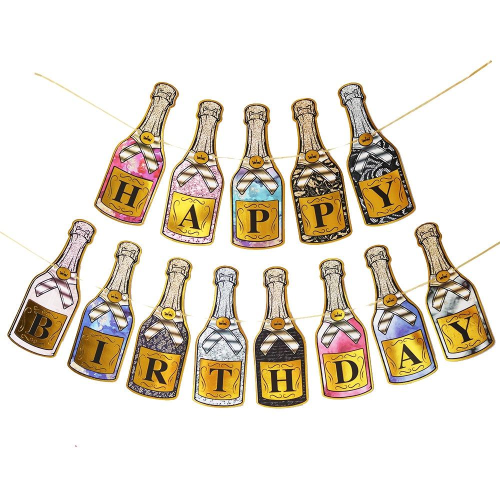 

Бутылка вина Бокалы С Днем Рождения Баннер Флаг Красное Золото Шампанское Виски День Рождения Гирлянды Счастливые Взрослые День Рождения Декор