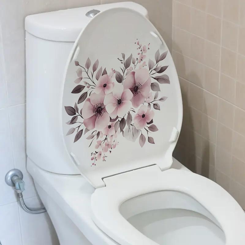 Pink Floral Toilet Wall Sticker Self-Adhesive Waterproof Removable Bathroom Cute Home Decor Art