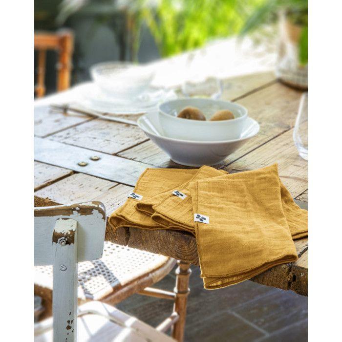 Set of 3 "Gaïa" Napkins 40 X 40 Cm "Cotton Gauze" - Gaïa Safran