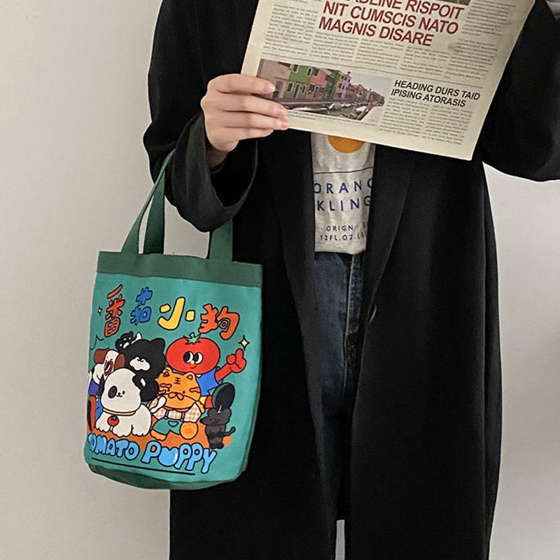 

Портативная милая сумка-ведро с граффити в виде животных, цилиндрическая сумка с принтом INS, холщовая сумка для бэнто, ручная сумка-ланчбокс