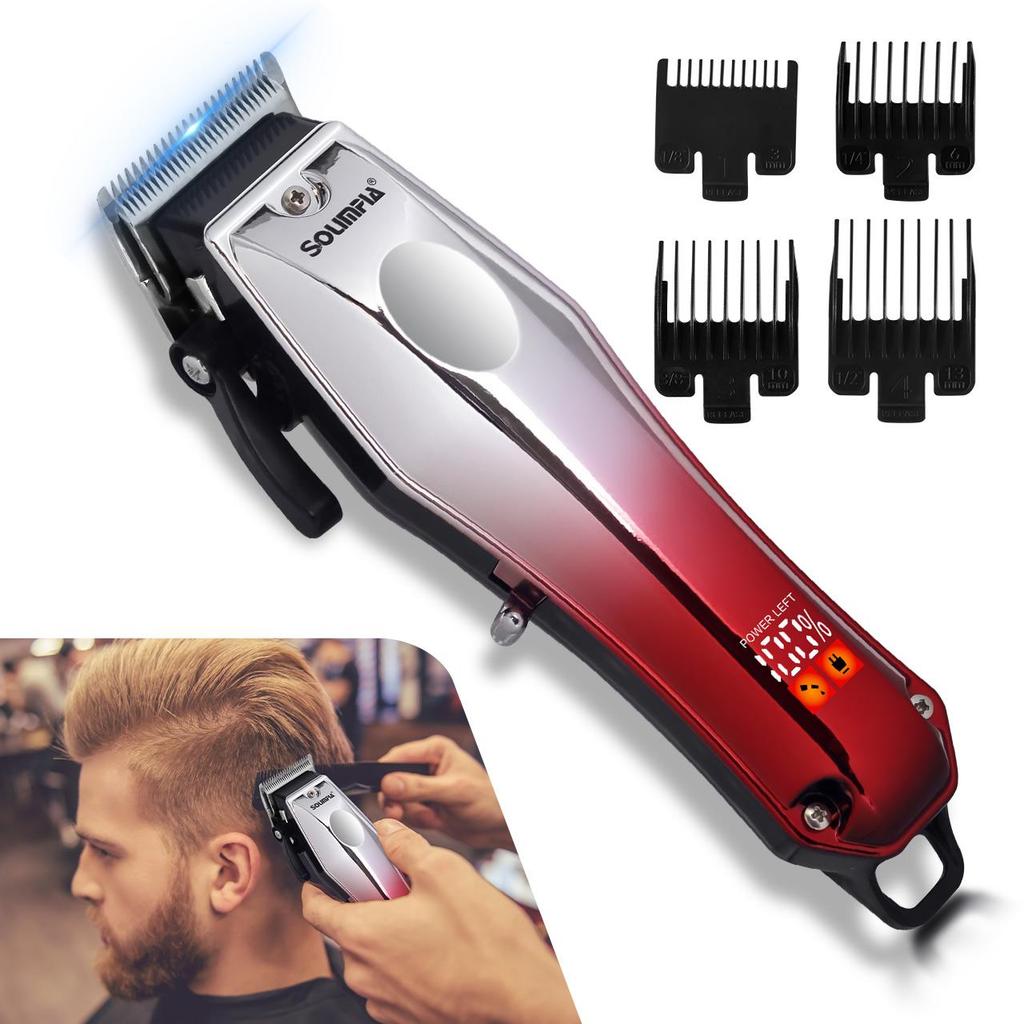 Professioneller Haarschneider für Herren, verstellbare Länge, Haarschneider mit Kabel, Haarschneideset für den Heimgebrauch, Rot/Blau