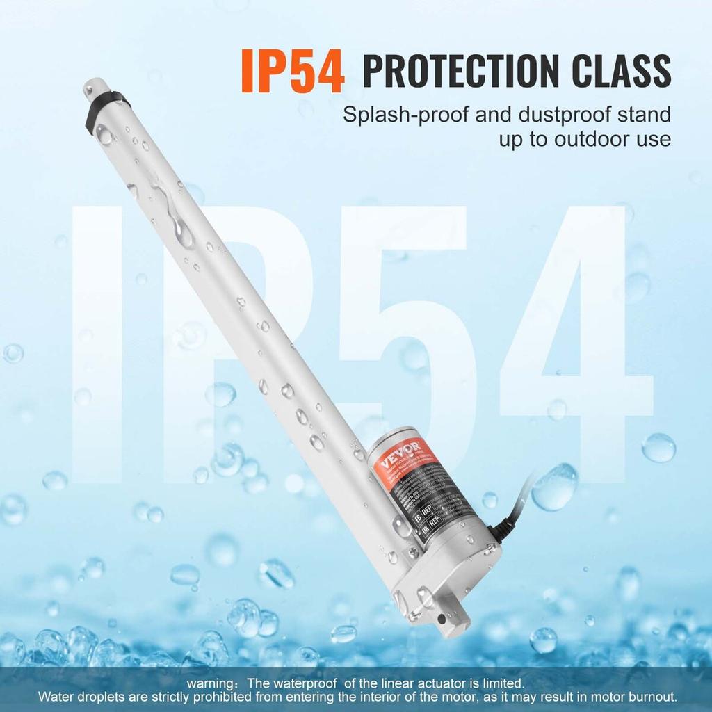 Linear Actuator 12V 18 Inch High Load 330lbs/1500N 0.19"/s IP54 Protection