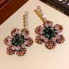 Silver Needle Shiny Flower Pendant Earrings European and American Exaggerated Atmospheric Earrings Light Luxury Fashion Temperament Earrings