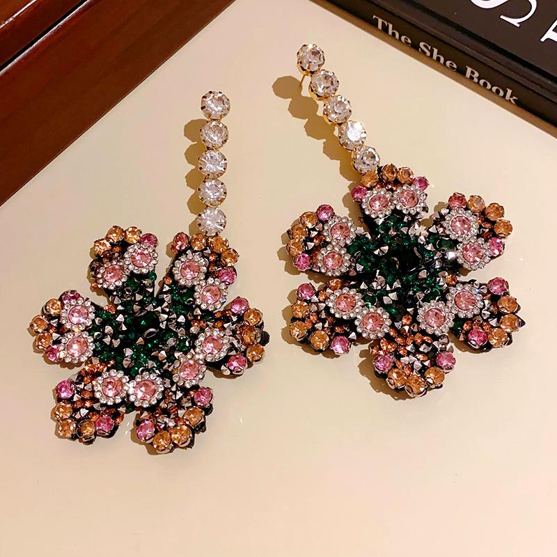 Silver Needle Shiny Flower Pendant Earrings European and American Exaggerated Atmospheric Earrings Light Luxury Fashion Temperament Earrings