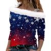 Langarmshirts für Damen, modischer, lockerer Pullover mit Weihnachtsdruck und schulterfreiem Schnitt für Damen