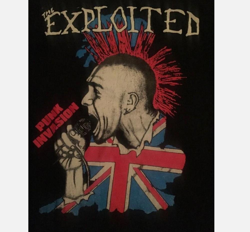 Редкая ХЛОПКОВАЯ ЧЕРНАЯ МУЖСКАЯ УНИСЕКС ФУТБОЛКА THE EXPLOITED PUNK INVASION S-2345XL XL