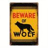 Vibrant Yellow Wolf Warning Sign, Black Outline Wall Art, 8x12 Inch, Easy Mounting, Tin Decor