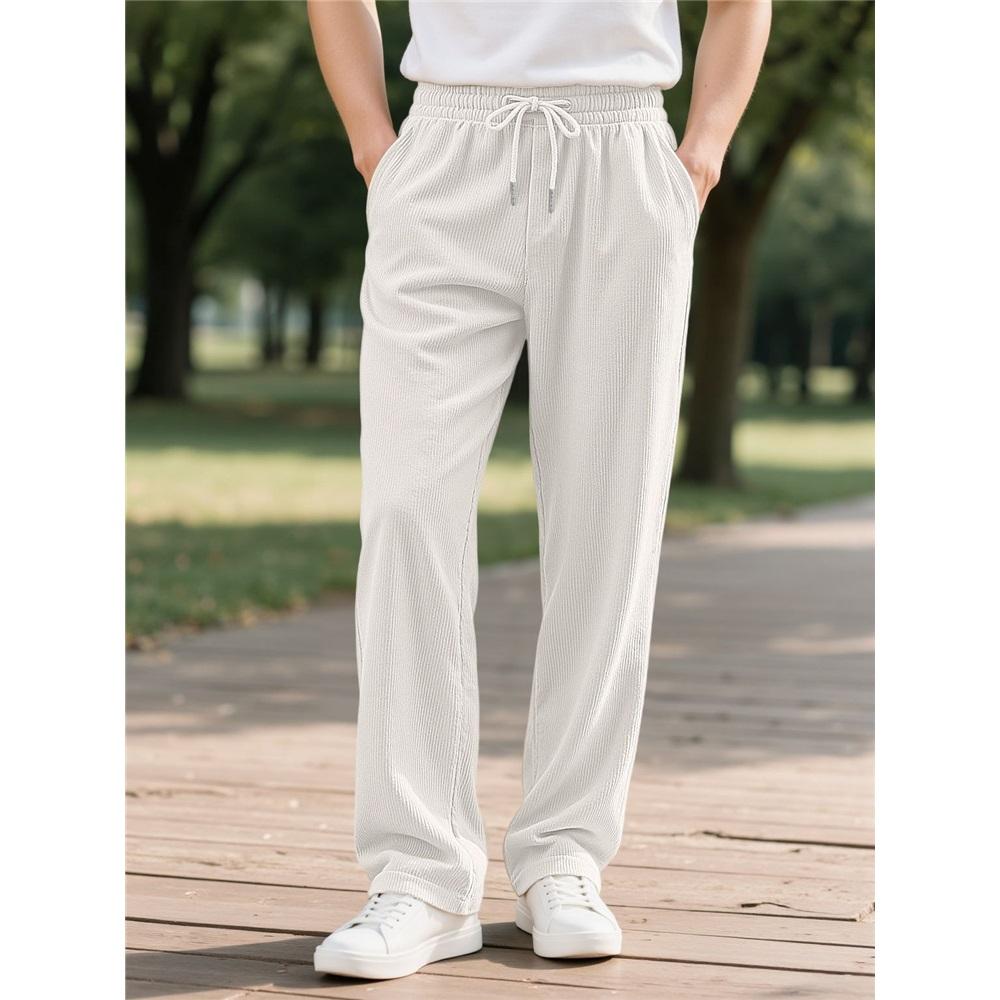 

European And American High Street Casual Solid Color Corduroy Pants Men s American Sports Casual Trousers XXXL білий