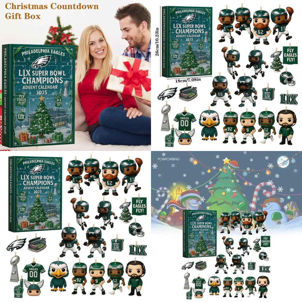 Calendar de Crăciun Philadelphia Eagles Cutie Oarbă Cu Ornamente Acrilice Pentru Cadouri de Petrecere de Sărbători