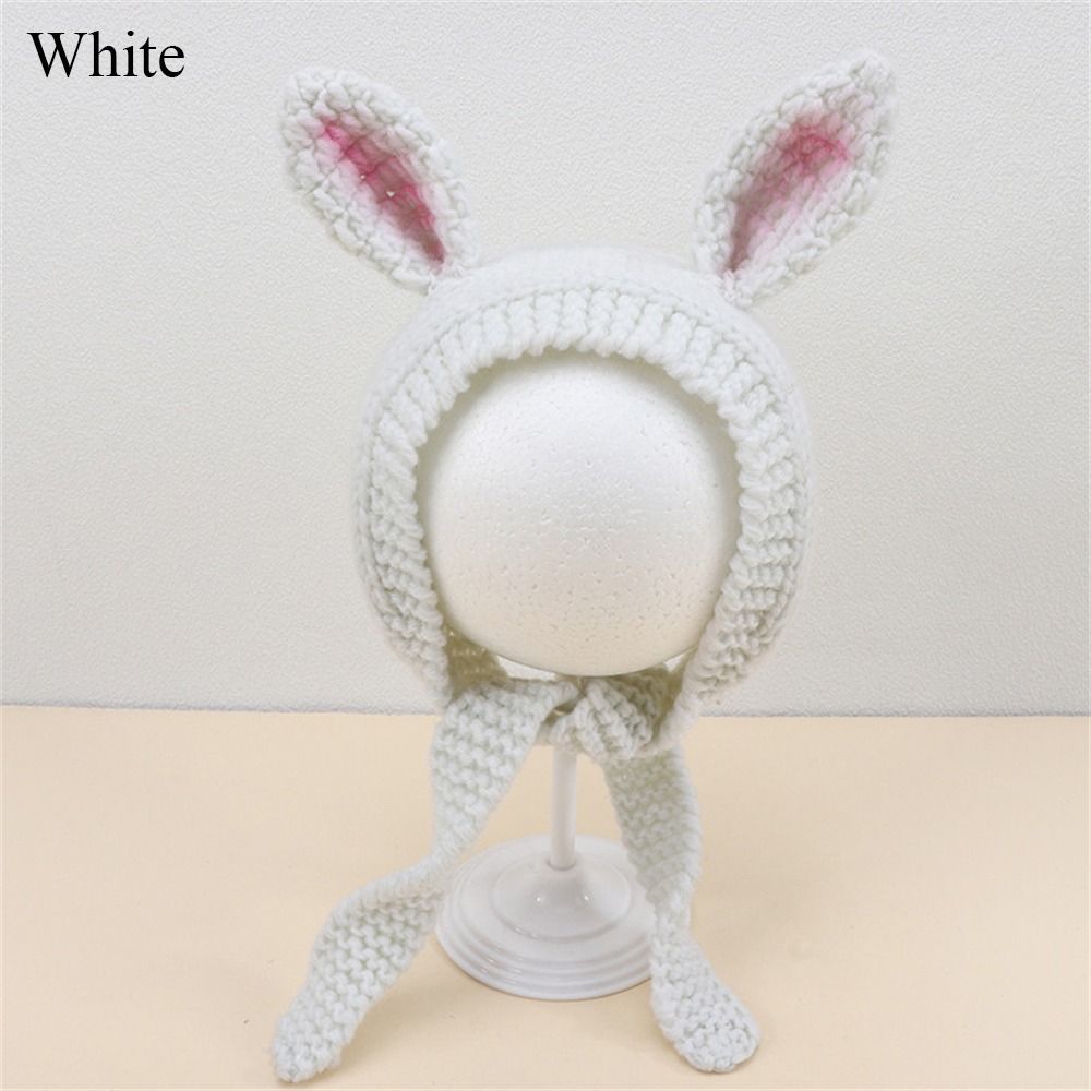 

Warm Winter Knitted Hat Crochet Bonnet Costume Rabbit Cap Party белый