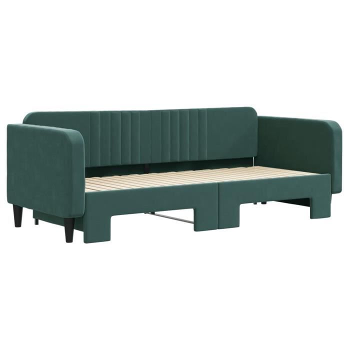 VidaXL Lit de jour avec lit gigogne vert foncé 90x200 cm velours 3197065