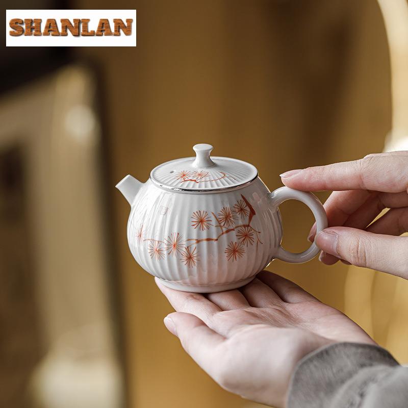 150ml Plant Ash Hand-painted Pine Teapot Antique Tea Infuser Pot Tea Maker Kettle With Ball Hole Chinese Tea Teaware Collection