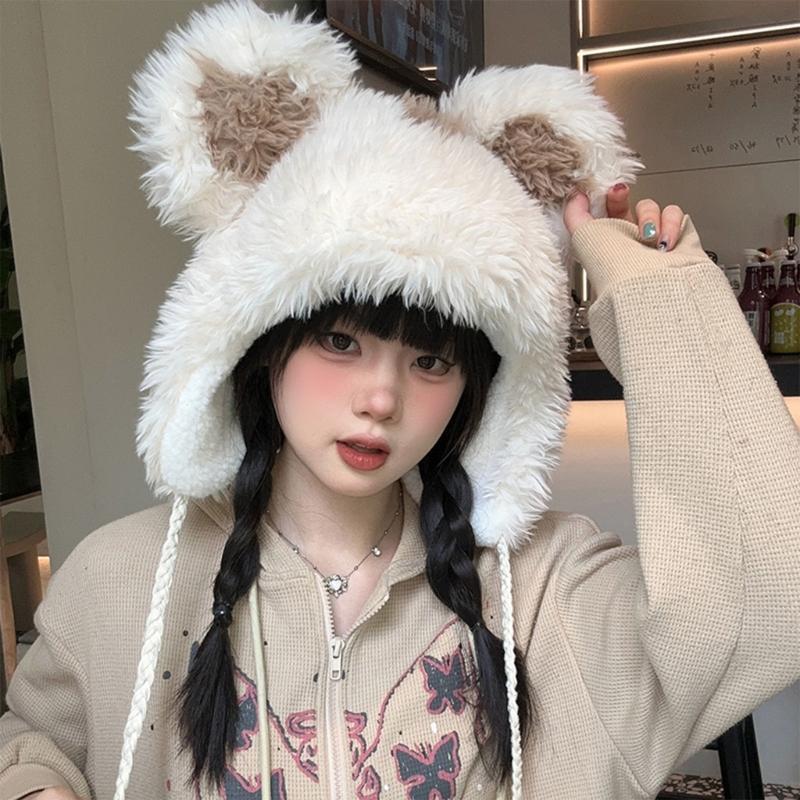 Girls Bear Hat Y2K Furry Ears Hat Furry Bear Gifts Warm Winter Hat Adult Children Furry Ears Winter Photo Props