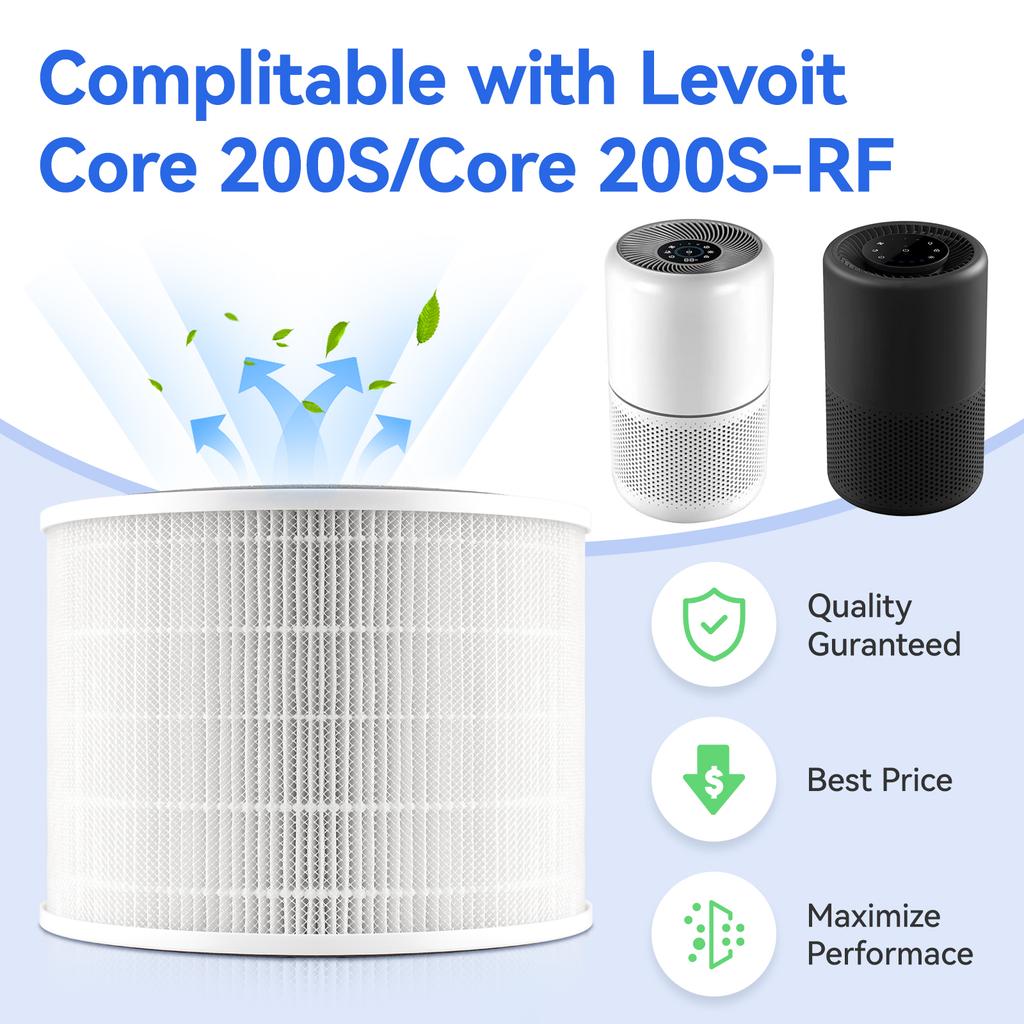 3-in-1 True HEPA H13 Replacement Filters Compatible with LEVOIT Core 200S Air Purifier, Core PM2.5  Air Purifier Filter