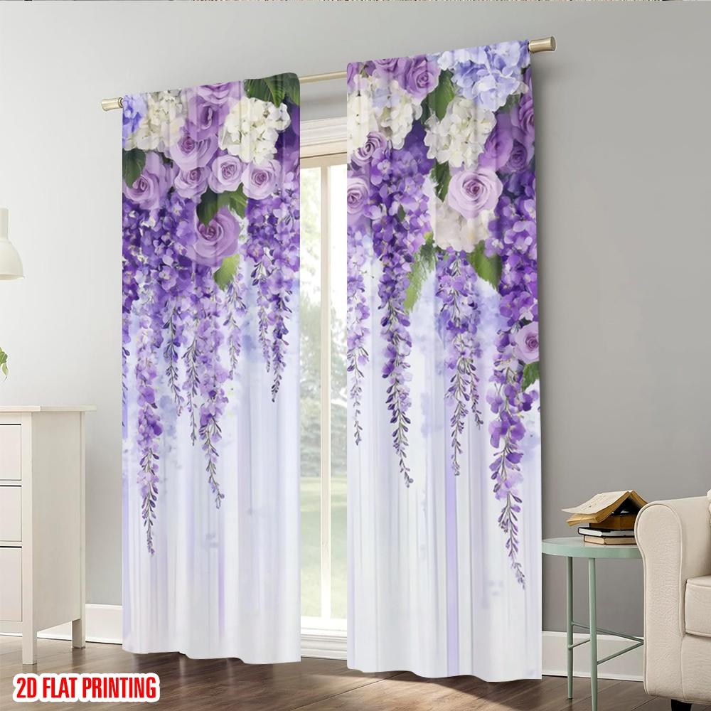 Plane Printing Popular Curtains Lavender Elegance Versatile Polyester Fabric Without Rod Decorations Inside Perfect Set Of 2 Made