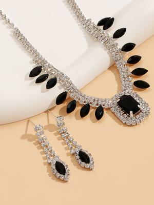 3pcs Luxurious and Fashionable Crystal Rhinestones Necklace Earrings for Women's Jewelry Set