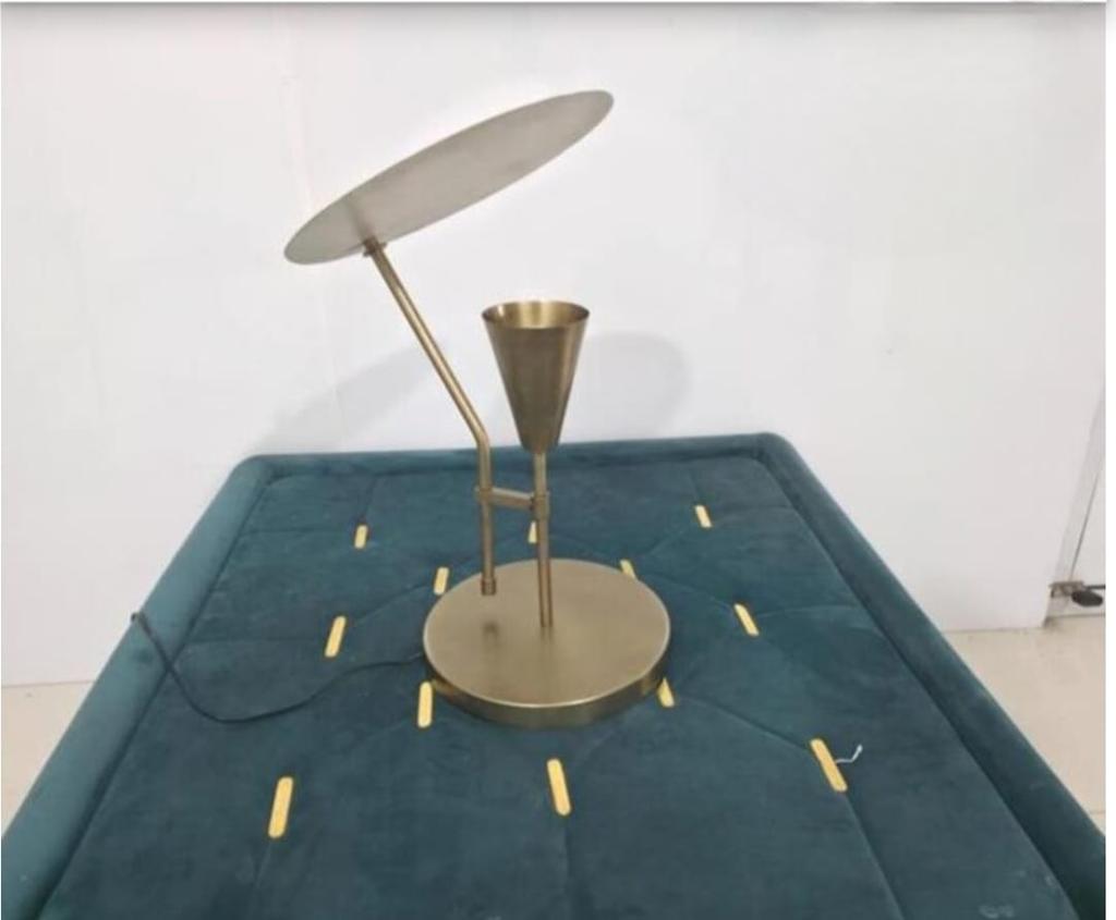 Mid-Century Italian Raw Brass and White Table Lamp Bedroom & Office Lighting Reflector Light