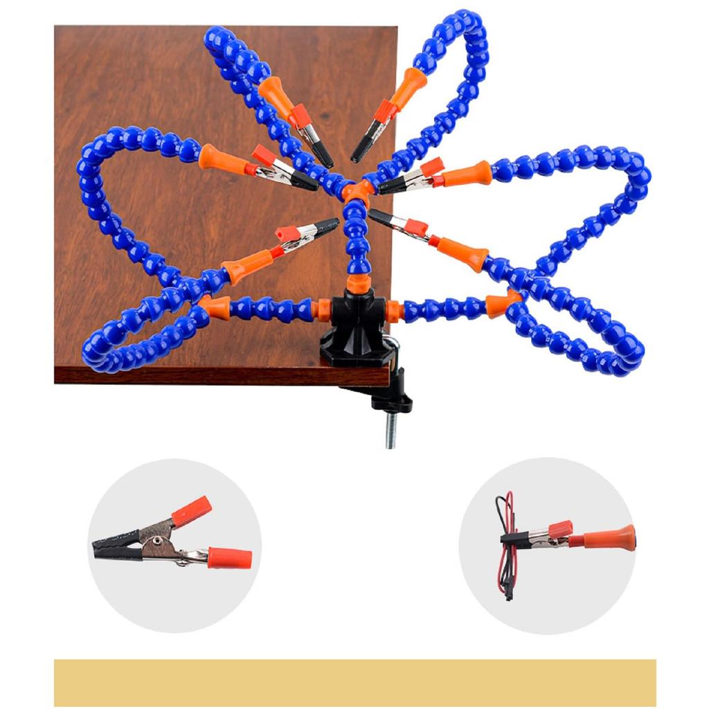 Soldering Helping Hand Clamp Soldering Third Hand Tool with 6 Flexible Arms Desktop Clip Holder Tool for DIY Assembly Craft Hobby Station,