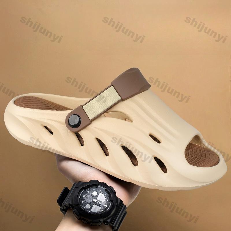 Fashion Men's One Word Slippers Summer Non Slip Outdoor Fashion Peep Toe Sandals Breathable Comfortable Height Increase Casual Flats