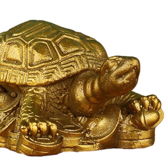 Brass Turtle Figurine On Coins for Wealth And Blessings Polished Metal Tortoise Ornament for Home Office Desk Decor Feng Shui Gift for Prosperity And