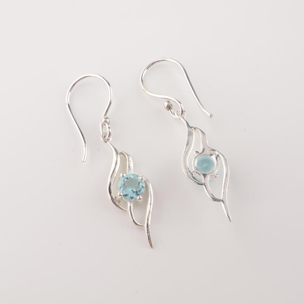 Natürlicher Himmelblauer Topas Edelstein 925 Sterlingsilber Designer Schmuck Damen Hängeohrring 1,7" CE-22-4