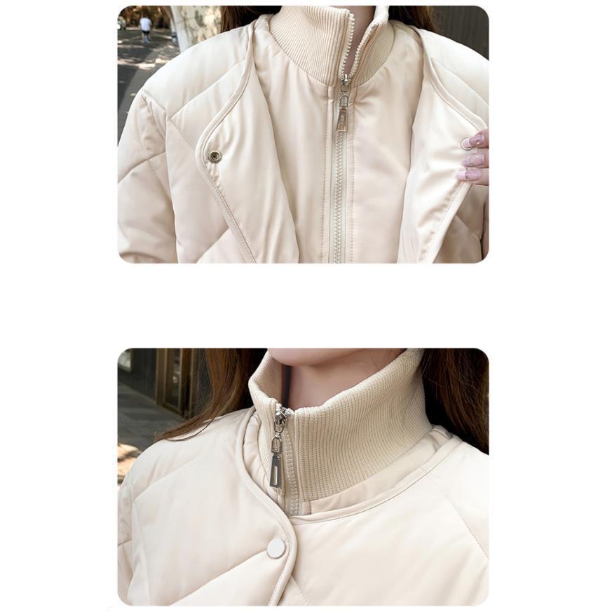 Damen-Parka aus lockerer Baumwolle für Studenten, schwarzer Stehkragen-Outwear-Mantel