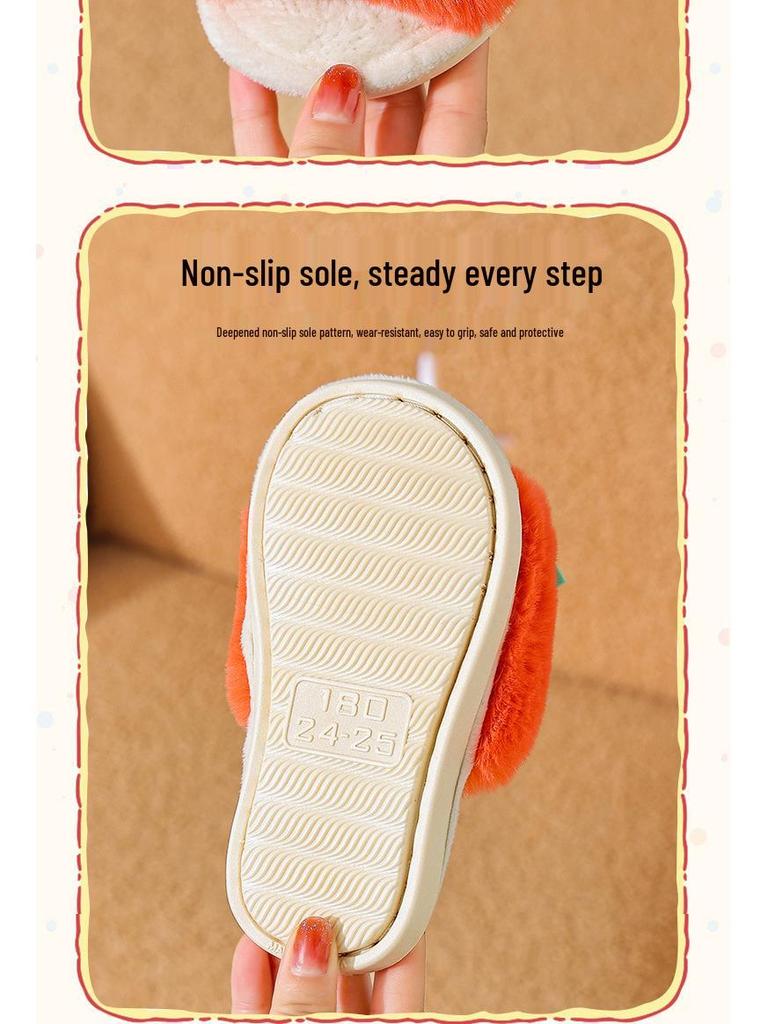 Girls' Winter Warm Plush Swallowtail Bow Cotton Slippers - Soft Sole, Non-slip, Plus Velvet, 2025 Edition