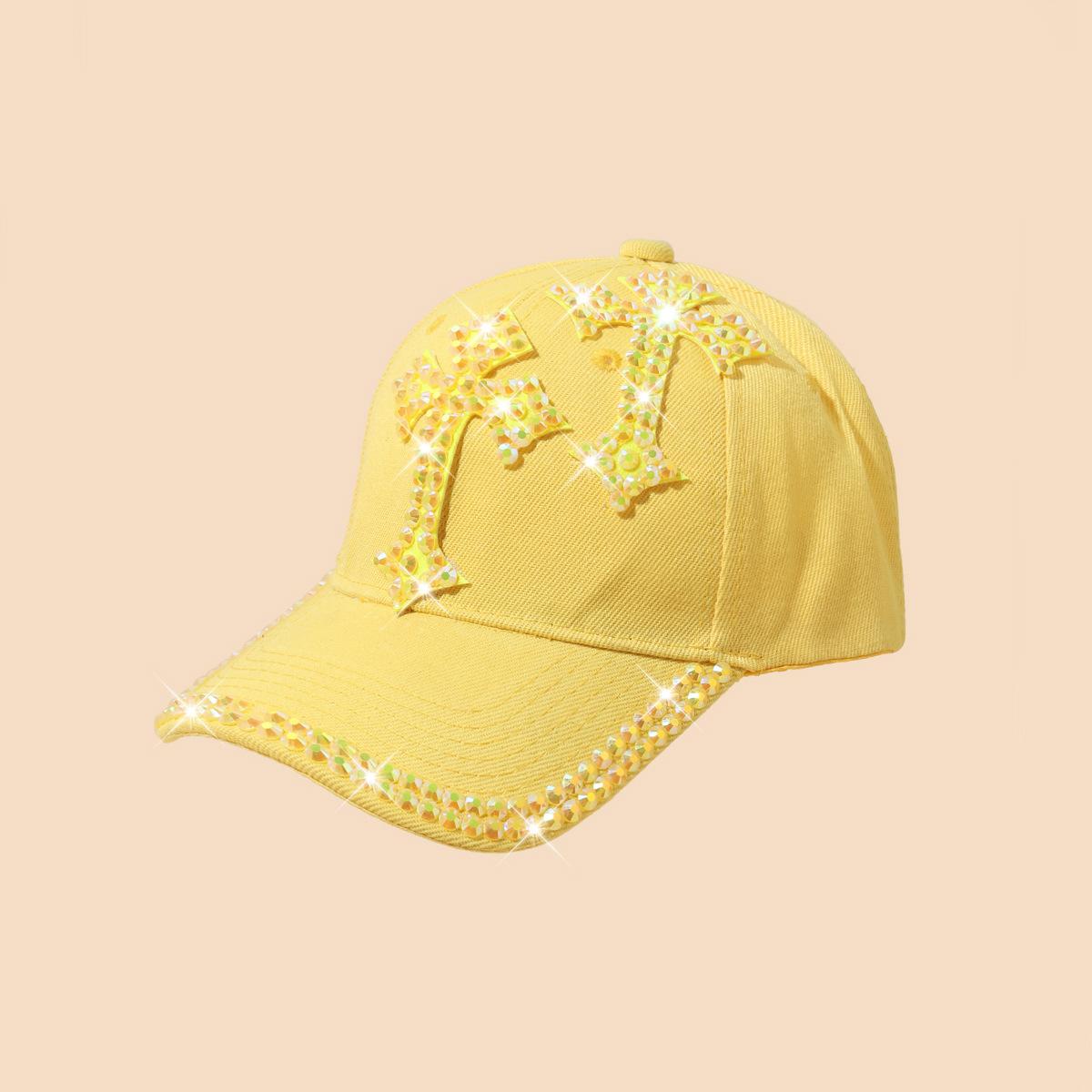 

Fashion Rhinestone Baseball Cap For Women Men, Korean Style Bling Sun Hat, Summer Breathable Casual Adjustable Visor Caps жовтий